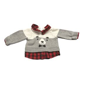 Wonder Nation Gray Sweater with Red Plaid Details